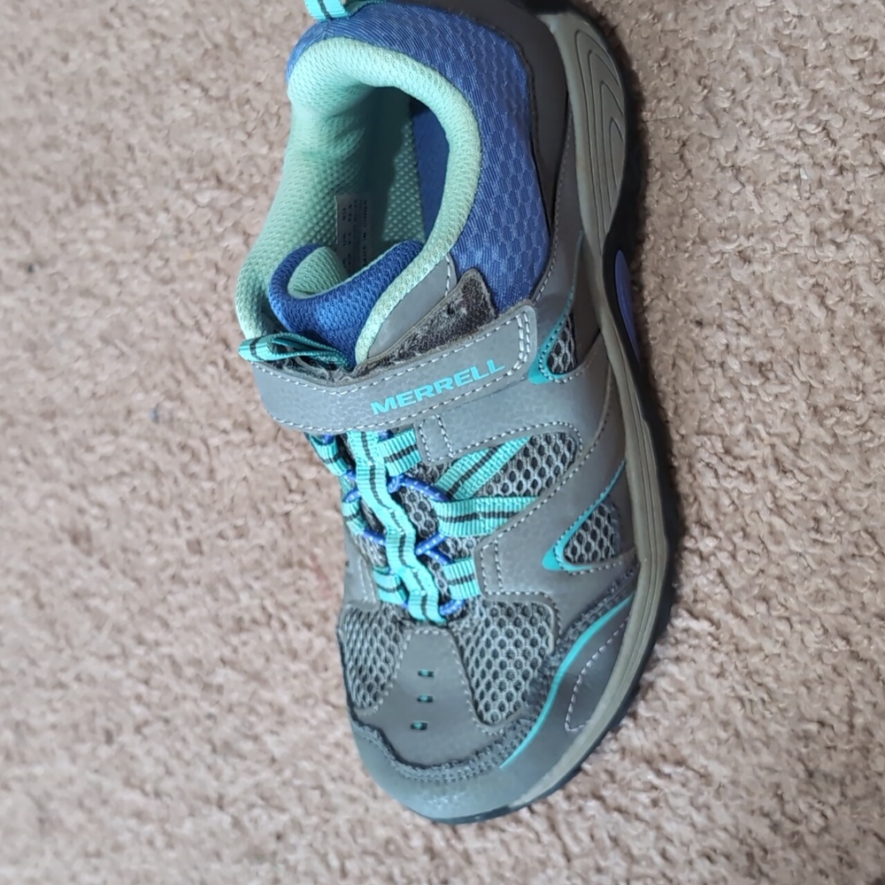 Merrell Trail Chaser Kid's Easy On/Off Outdoor Sneaker SZ 3.5 Gray/Purple/Seafoa - Picture 9 of 10